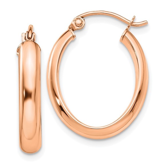 14k Rose Gold Polished Oval Tube Hoop Earrings 21.5 L x 17...